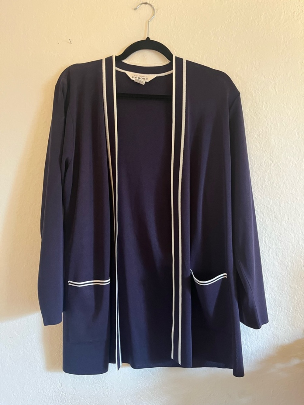 Misook Navy Cardigan with White Trim